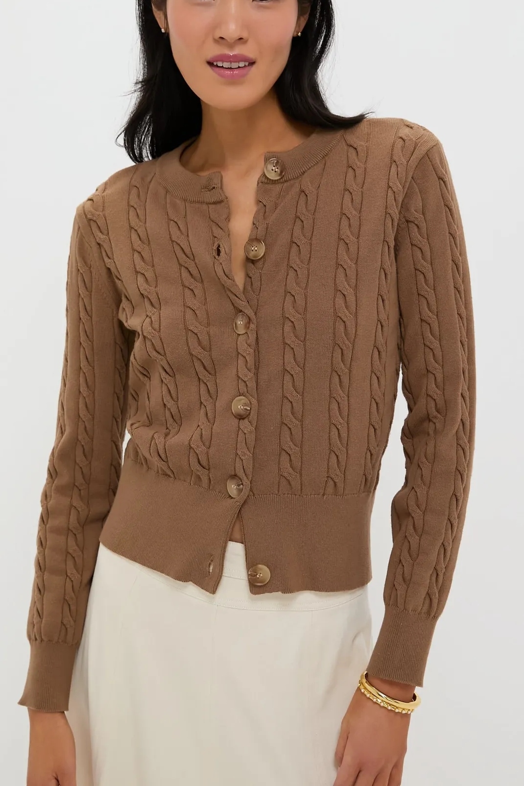 Tuckernuck, Mocha Cotton Cable Knit Kit Cardigan
