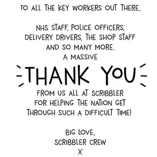 Inside words of a Scribbler key workers card