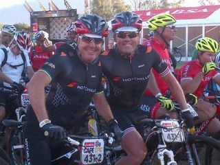 Stephen Roche and his teammate at the start of stage 3 of the Cape Epic
