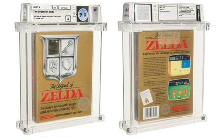 A front and back shot of the rare sealed game cartridge carefully displayed in a clear plastic box for safe keeping