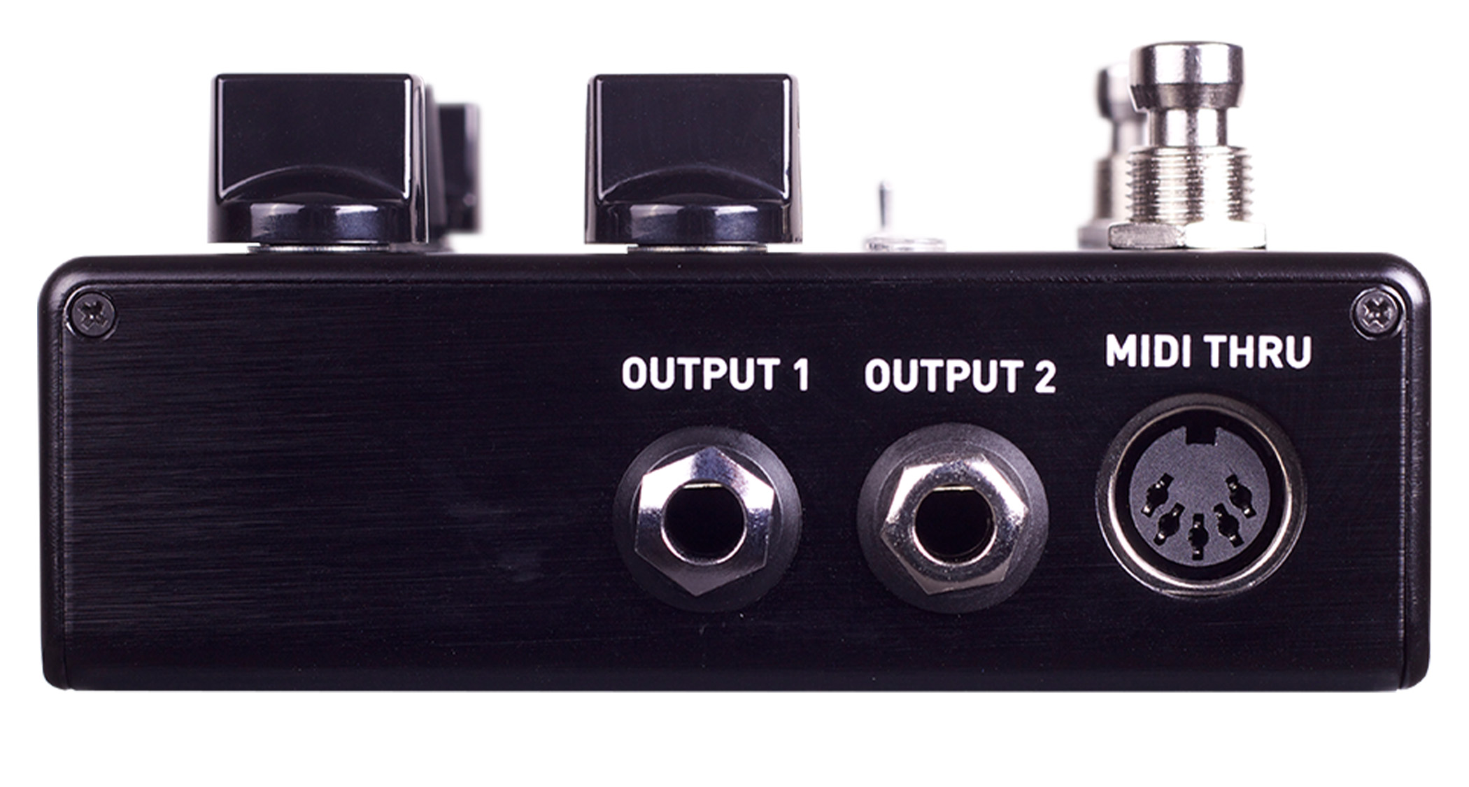 Source Audio dials up the ambience with the Encounter – six reverbs, six delays, one tricked-out pedal for “deeply immersive soundscapes” featuring MIDI I/O, full stereo operation, and a black enclosure with blue swirly graphic.