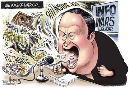 Political cartoon U.S. Alex Jones Megyn Kelly InfoWars conspiracy theories Sandy Hook