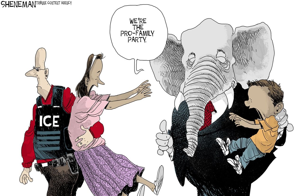 Political cartoon US Immigration ICE GOP pro-family family values