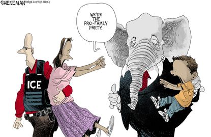 Political cartoon US Immigration ICE GOP pro-family family values
