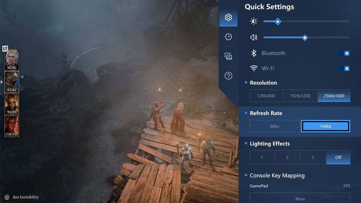Legion Space Quick Settings on Legion Go.