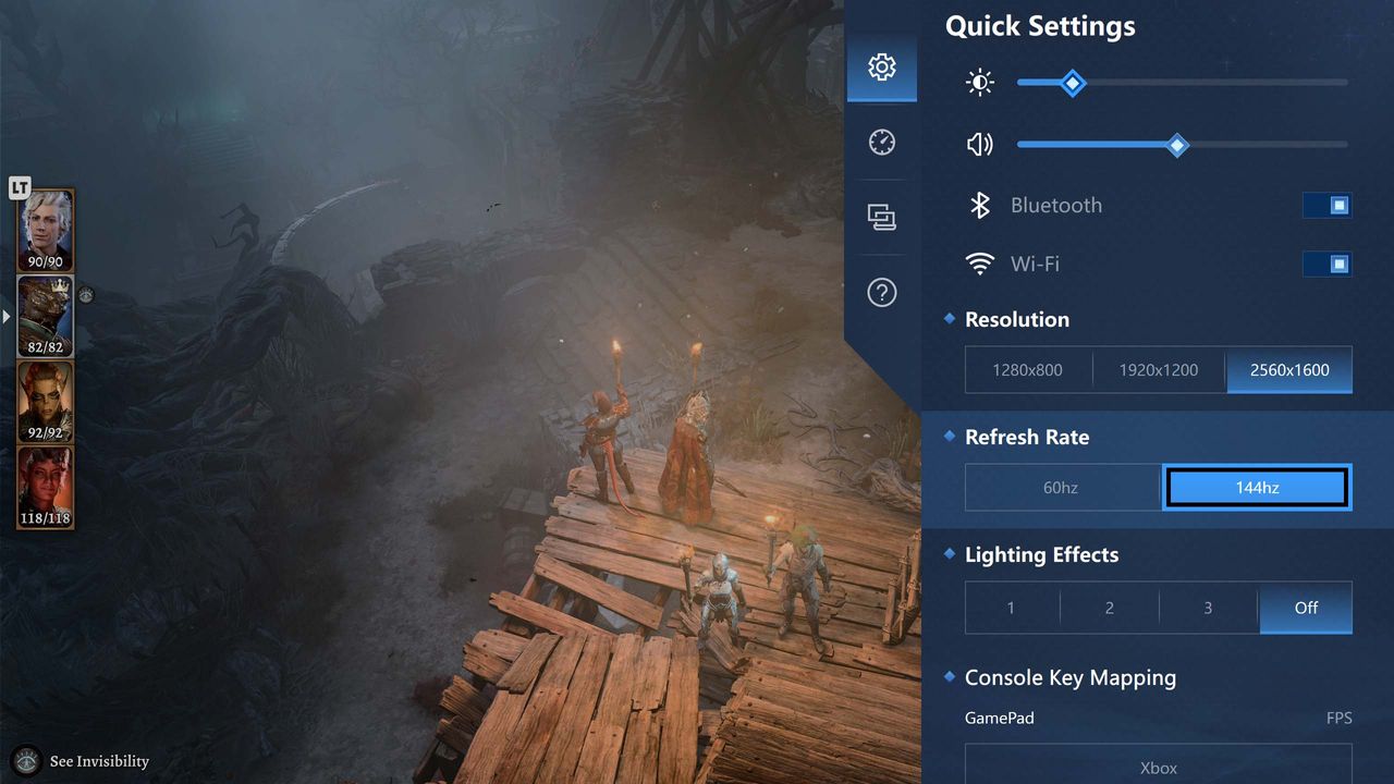 Legion Space Quick Settings on Legion Go.
