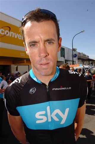 Mathew Hayman shows off his Team Sky jersey at the Tour Down Under, his first time competing as a professional without Rabobank colours on his back.