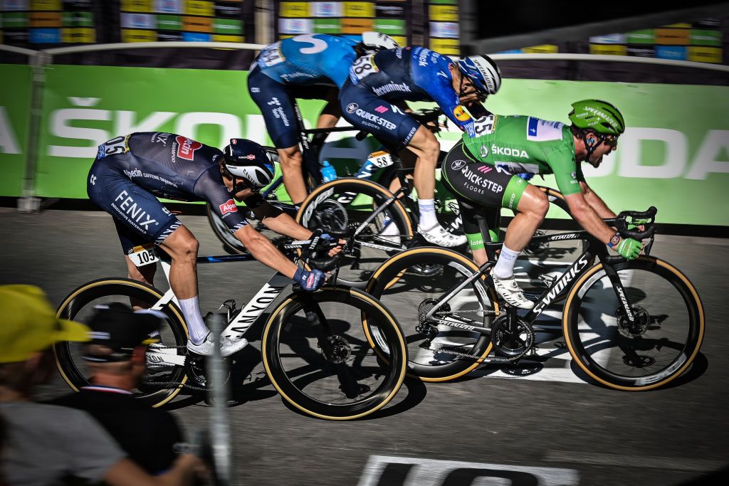British Mark Cavendish of Deceuninck QuickStep sprints to the finish of stage 13 of the 108th edition of the Tour de France cycling race from Nimes to Carcassonne 2199 km in France Friday 09 July 2021 This years Tour de France takes place from 26 June to 18 July 2021 BELGA PHOTO DAVID STOCKMAN Photo by DAVID STOCKMANBELGA MAGAFP via Getty Images