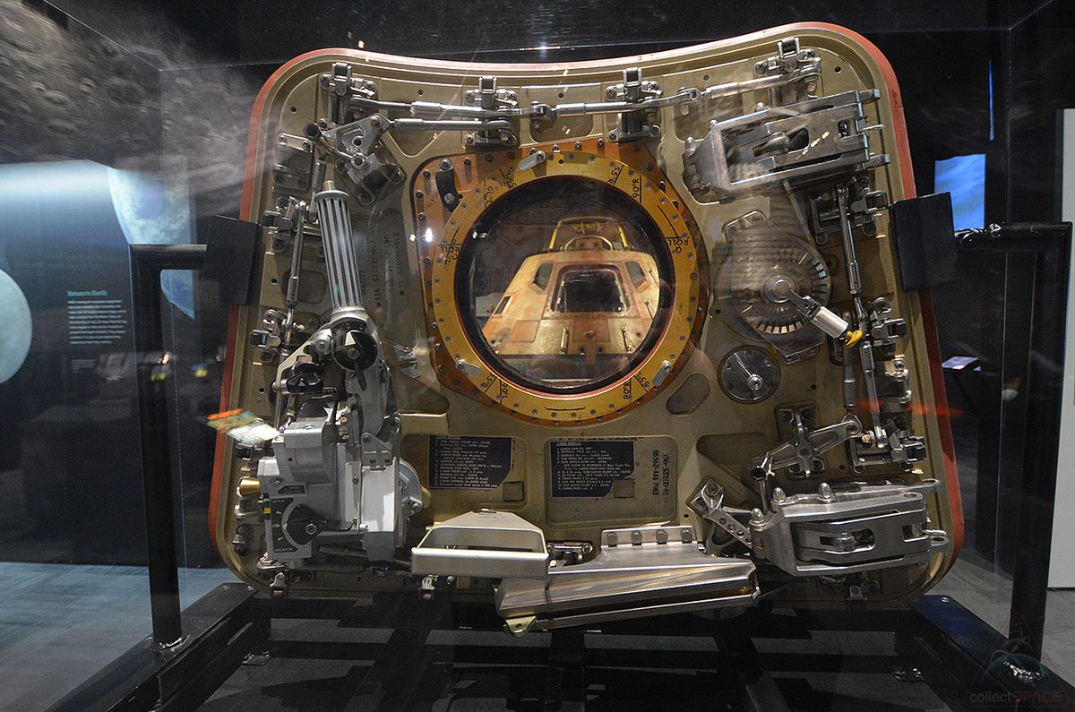 &quot;Columbia,&quot; the Apollo 11 command module, is seen through the window of its crew hatch as displayed in the Smithsonian exhibition &quot;Destination Moon: The Apollo 11 Mission&quot; now at The Museum of Flight in Seattle for the flight&#039;s 50th anniversary.