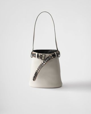 Prada, Buckle Leather Bucket Bag with Studded Belt