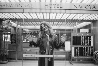 Tommy Bolin posed in a hotel foyer in Nagoya while on tour in Japan on 8th December 1975