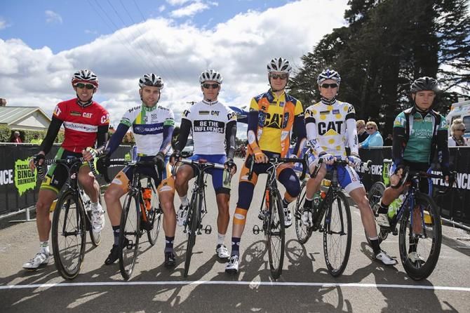 The Tour leaders line up at the start of stage 5.