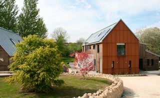 This contemporary barn-style home was built by Hanse Haus