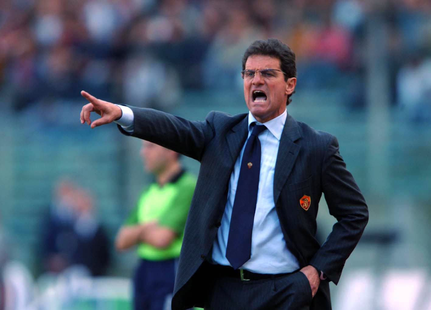 Fabio Capello gives instructions to his Roma players in a game against Parma in April 2003.