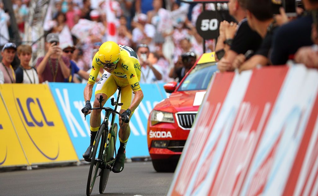 Chris Froome nearing the finish of the Tour's 20th stage