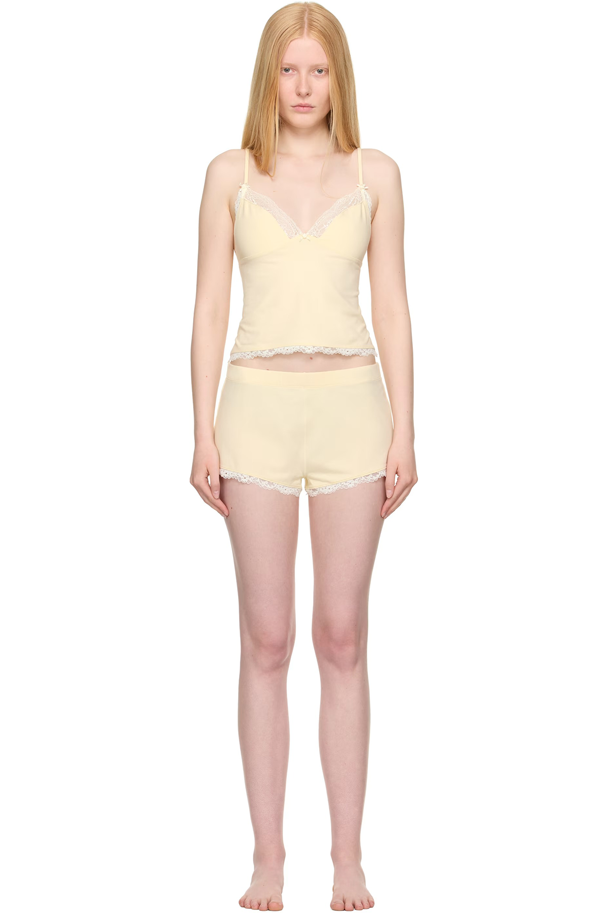 Yellow Cotton Jersey Lace Cami & Short Set