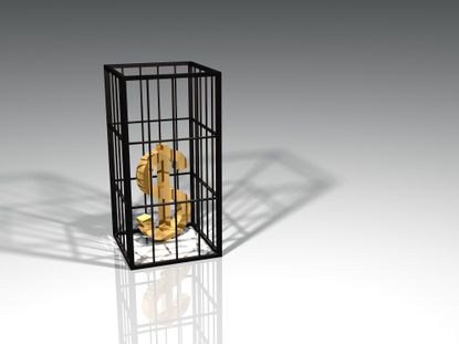 golden dollar sign trapped in a cage
