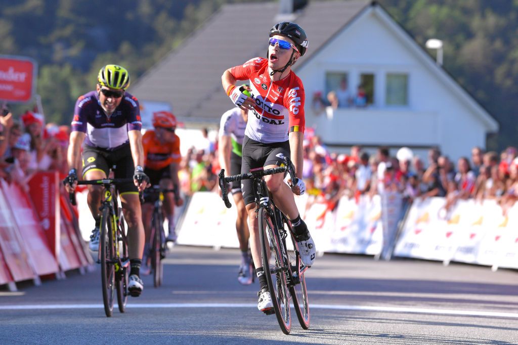 Bjorg Lambrecht wins stage 3 of the Tour des Fjords in 2018