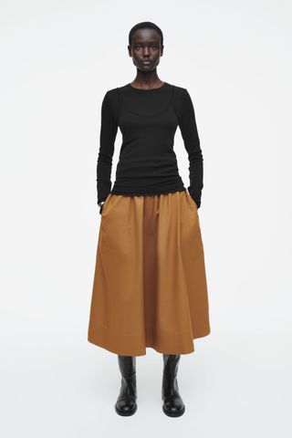 Gathered A-Line Midi Skirt