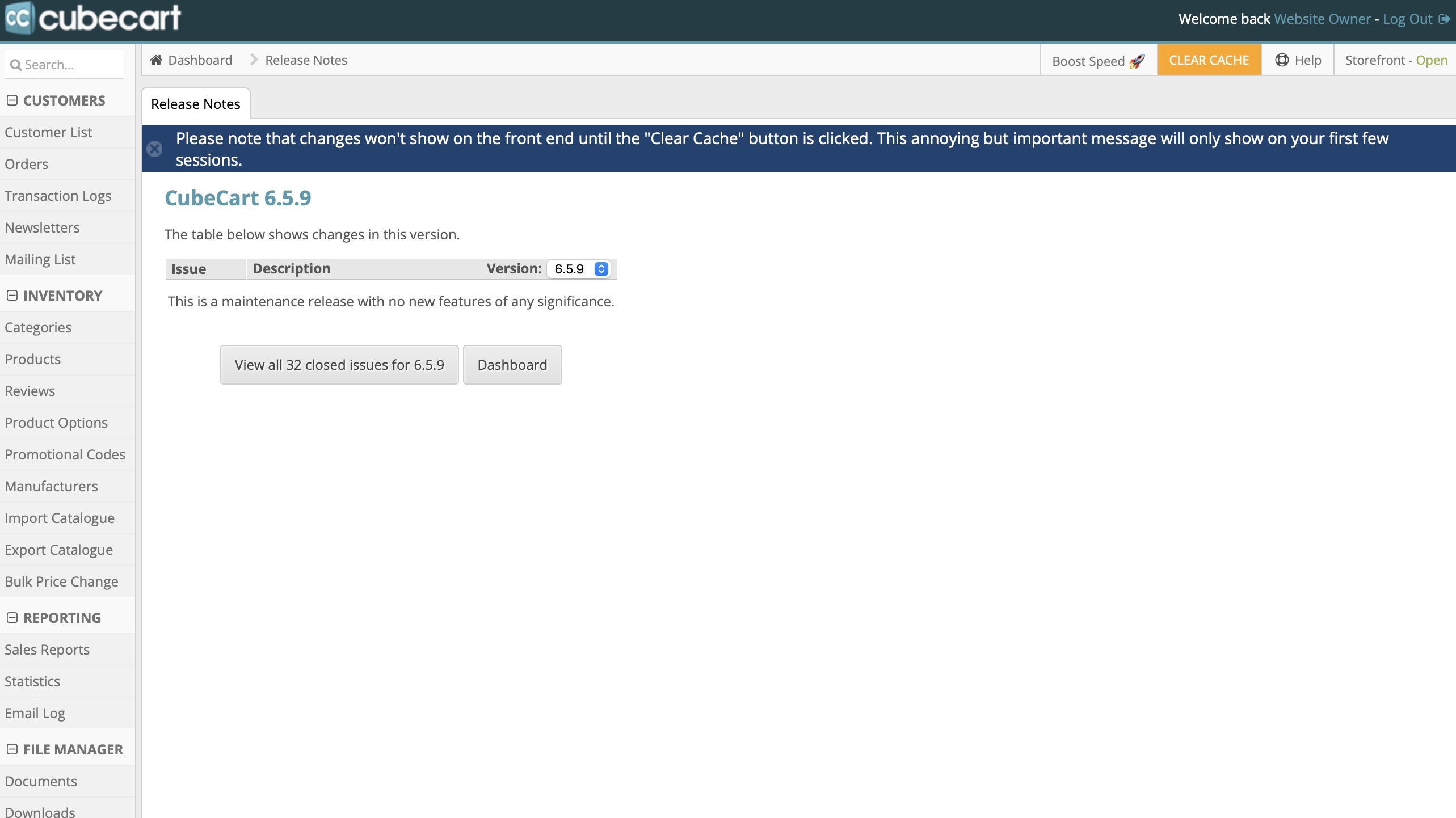 CubeCart administration page