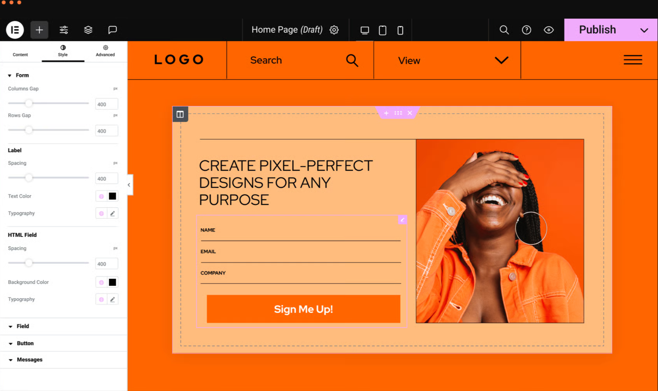 screenshot of elementor&#039;s form builder