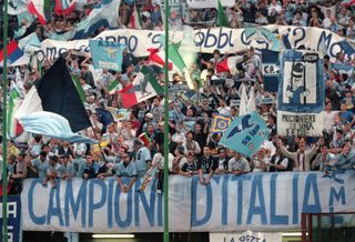 Lazio fans celebrate after winning the Coppa Italia in May 2000.