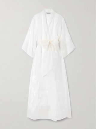 Belted Embroidered Silk-Chiffon Robe