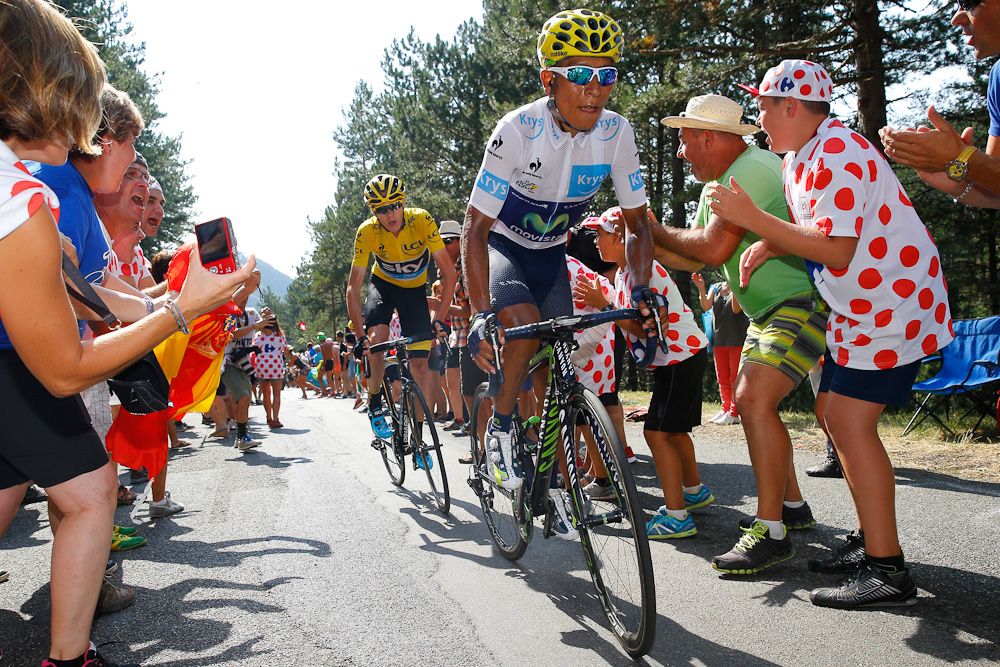 Nairo Quintana leads Chris Froome during stage 14.