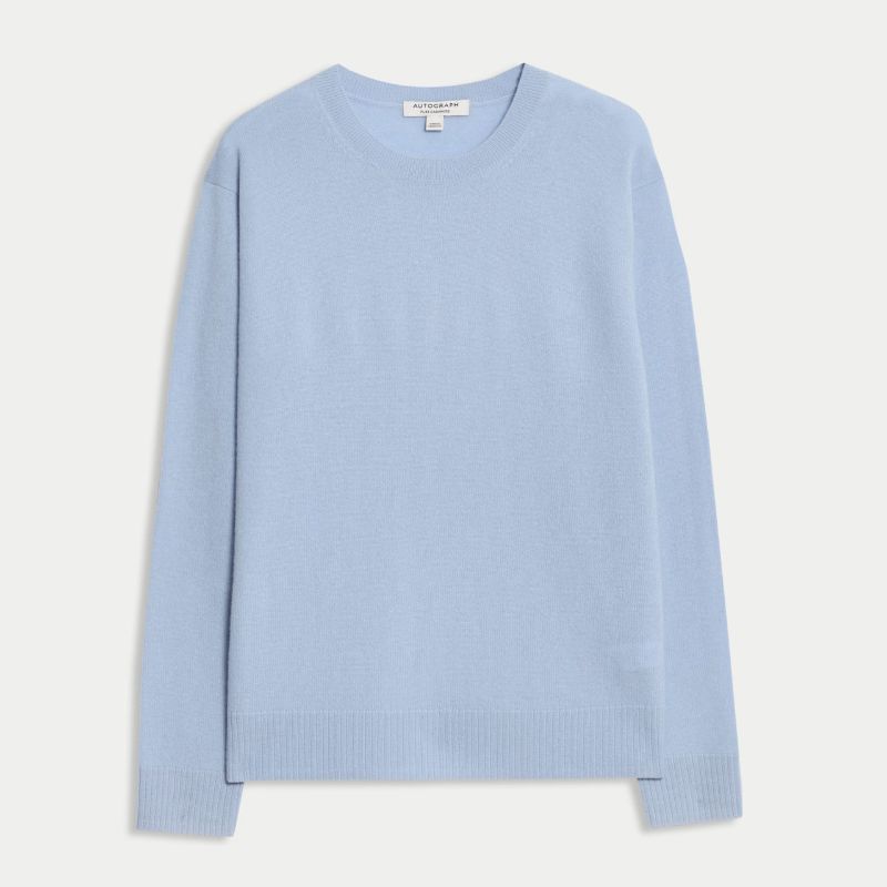 A cutout of a pale blue cashmere jumper by M&amp;amp;S
