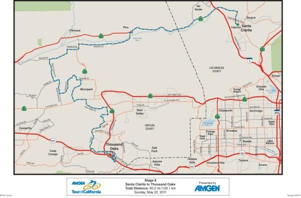 The map of stage 8 from Santa Clarita to Thousand Oaks