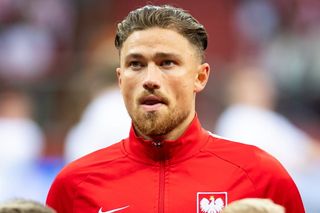 Matty Cash of Poland looks on prior to the UEFA Nations League League A Group 4 match between Poland and Belgium at PGE Narodowy on June 14, 2022 in Warsaw, Poland.