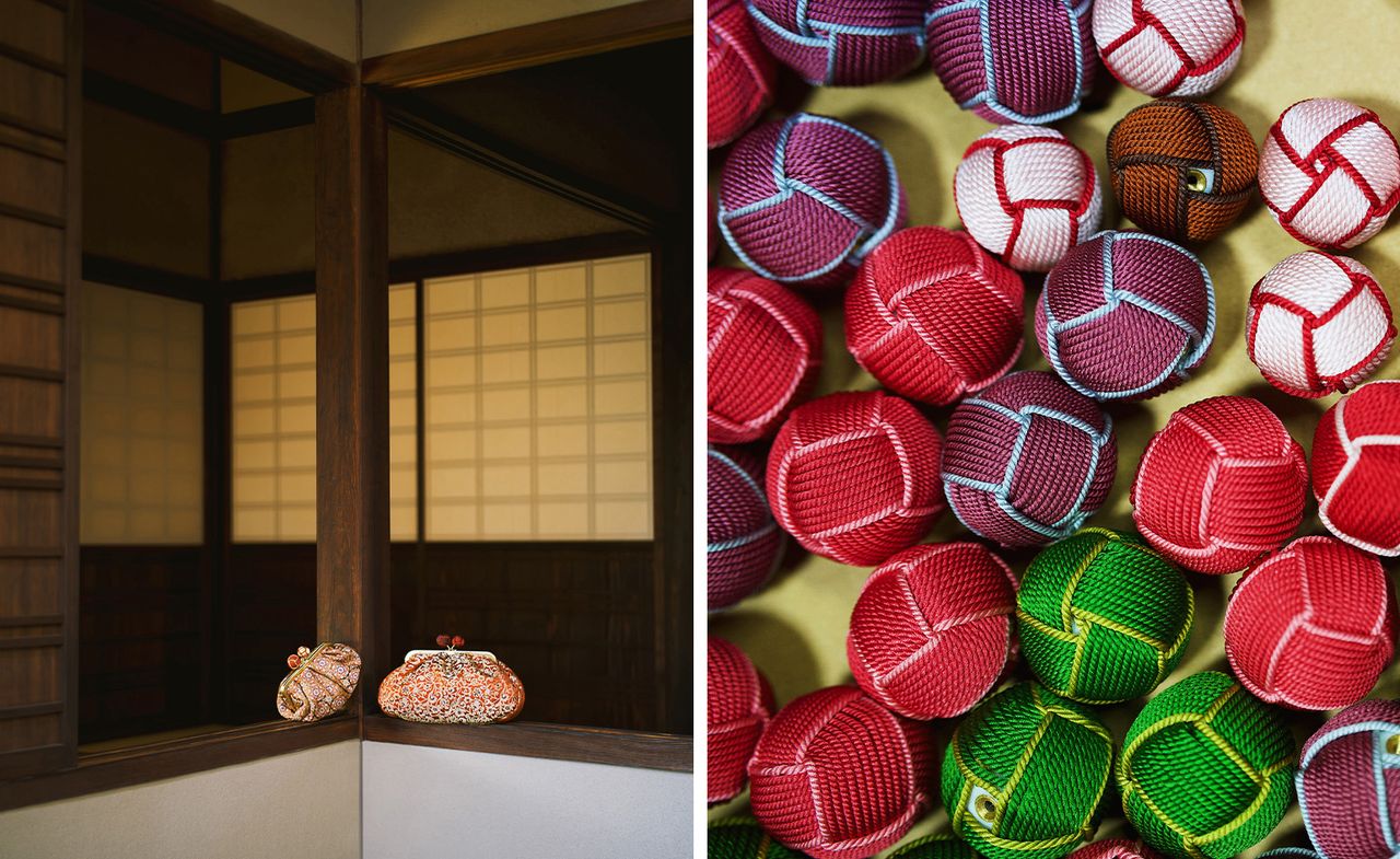 Weekend Max Mara bag in Japanese home, on right, colourful Japanese ball clasps