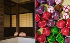 Weekend Max Mara bag in Japanese home, on right, colourful Japanese ball clasps