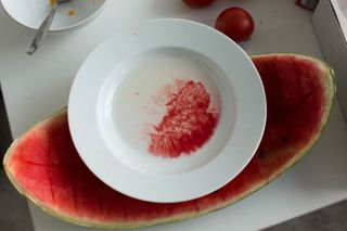 water melon with white plate