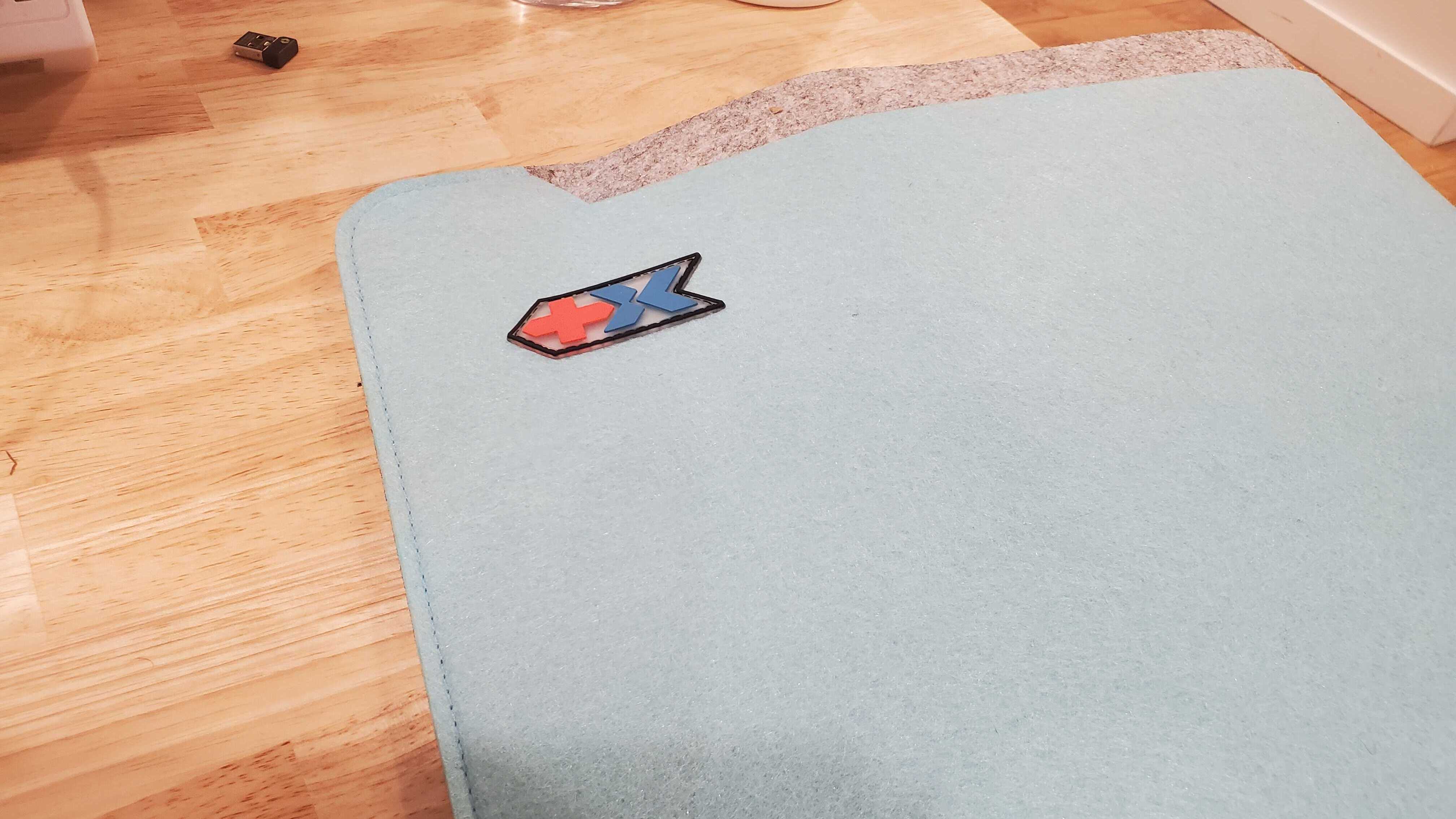a light blue desk mat