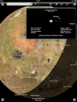 Using the Jupiter Atlas app for iOS, explore the surfaces of Jupiter’s Galilean moons and the arrangement of the Jupiter system on any time and date.