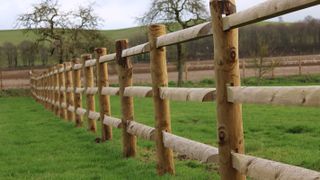 wooden post and rail fence in large garden