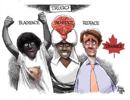 Political Cartoon World Justin Trudeau brownface scandal