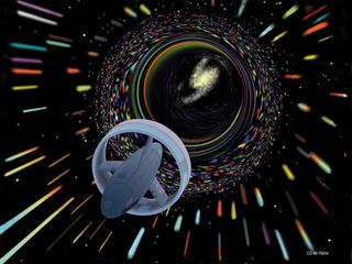 An artist's image of a hypothetical spacecraft that could be used to travel through a wormhole.