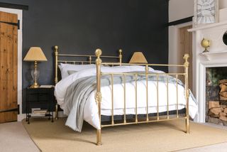 wrought iron bed in bedroom