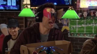 Josh Radnor as Ted Mosby wearing the Sensory Deprivator 5000 on How I Met Your Mother