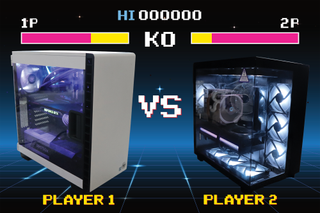 Two desktop PCs in retro fighter game