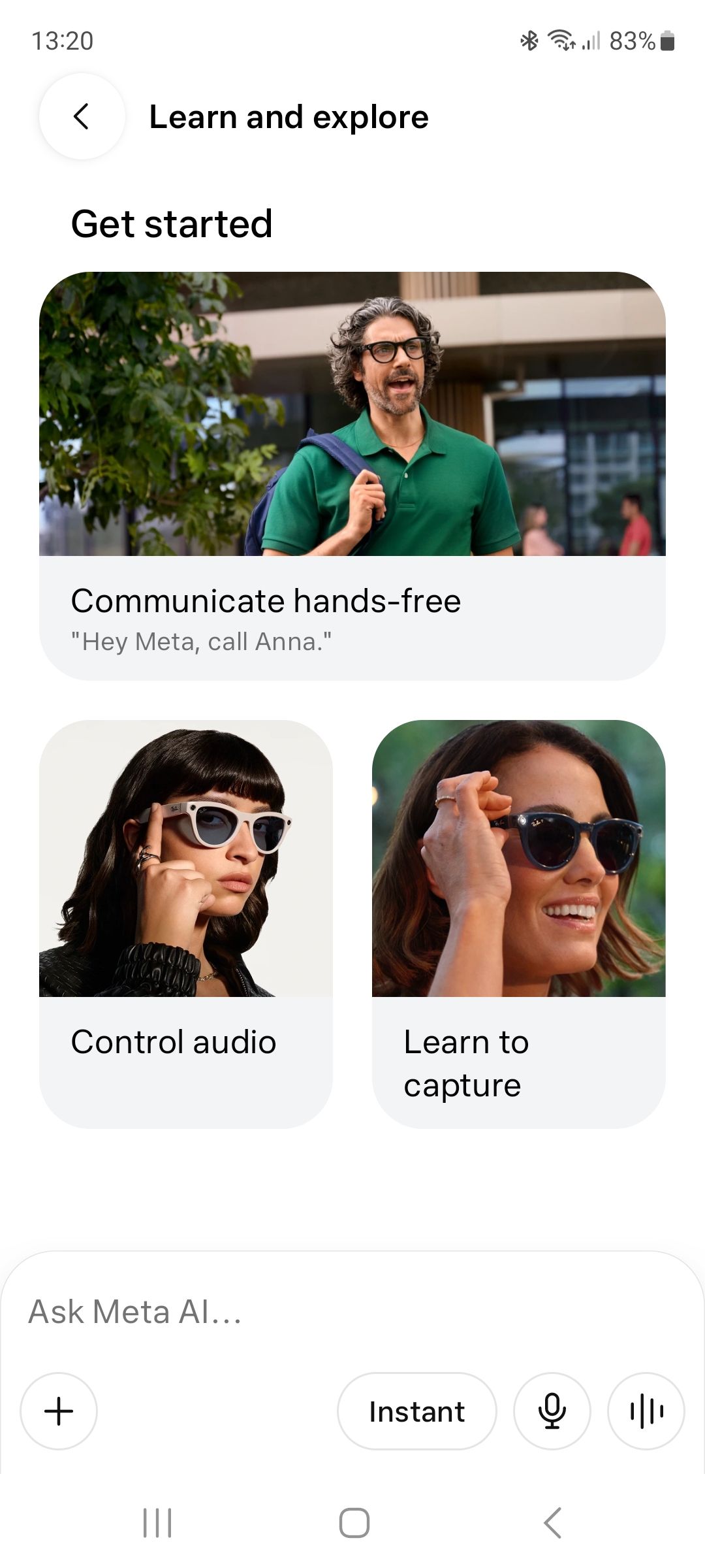 Ray-Ban Meta Gen 2 Headliner Meta AI app screenshots
