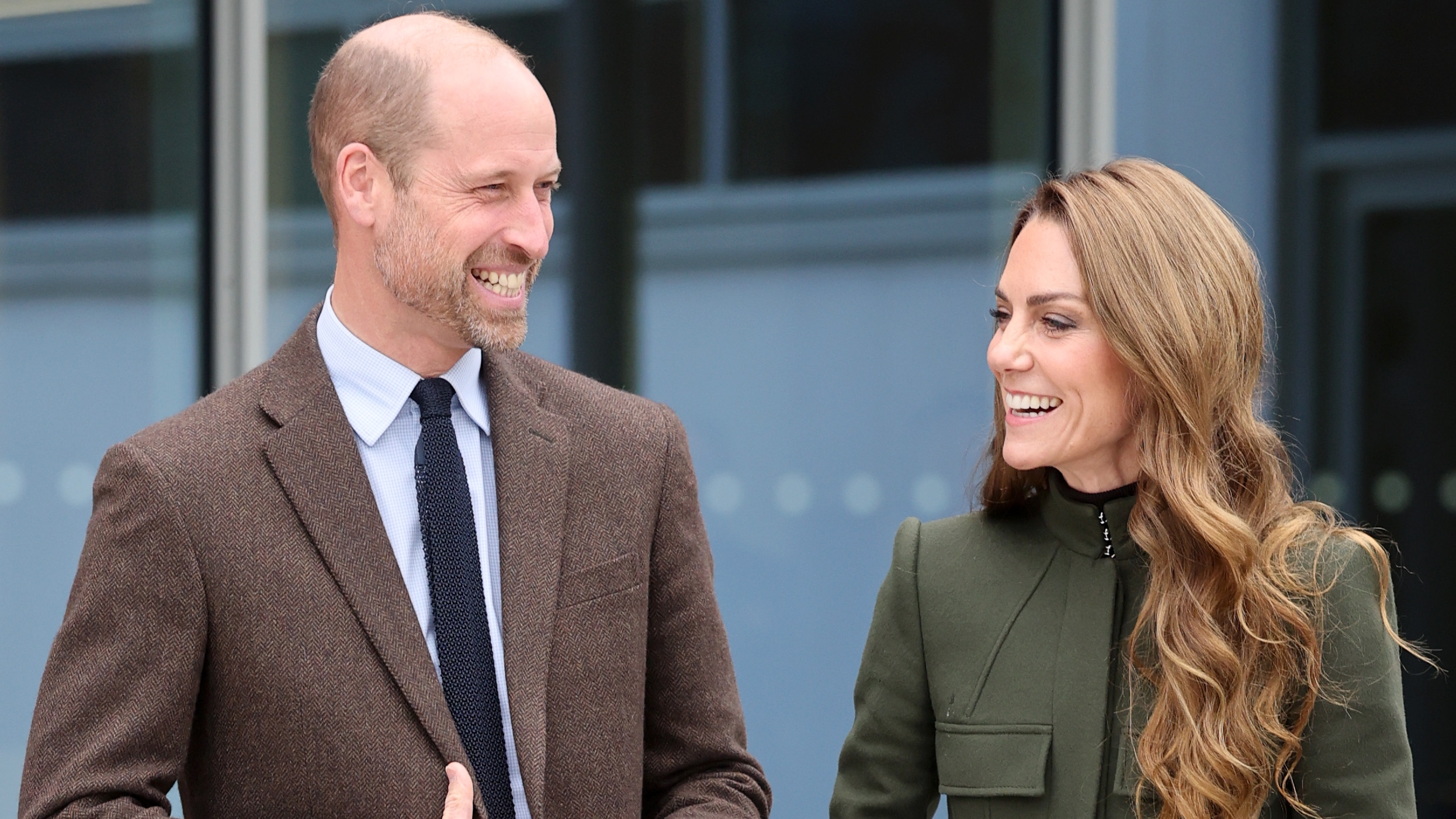 Prince William, Prince of Wales and Catherine, Princess of Wales smile as they visit the Northern Ireland Fire &amp;amp; Rescue Service&amp;rsquo;s (NIFRS) new Learning and Development College on October 14, 2025