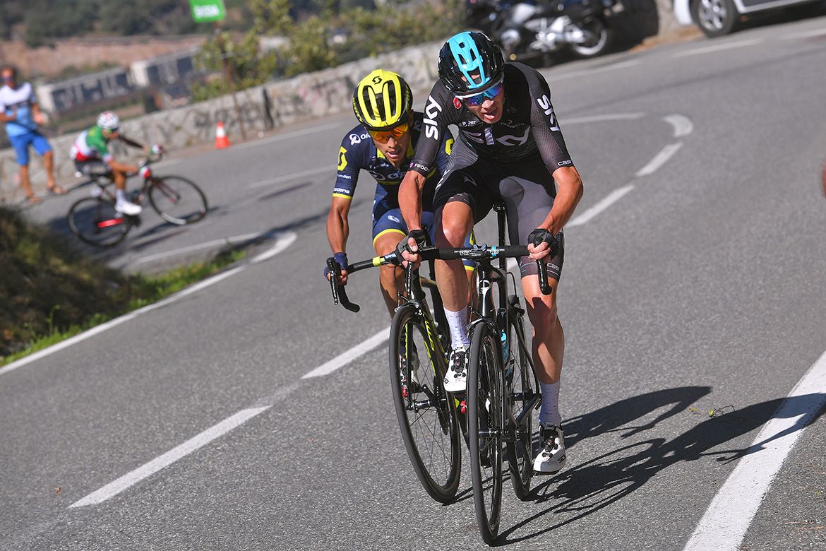 Chris Froome and Esteban Chaves on the move on stage 3 of the Vuelta a Espa&ntilde;a