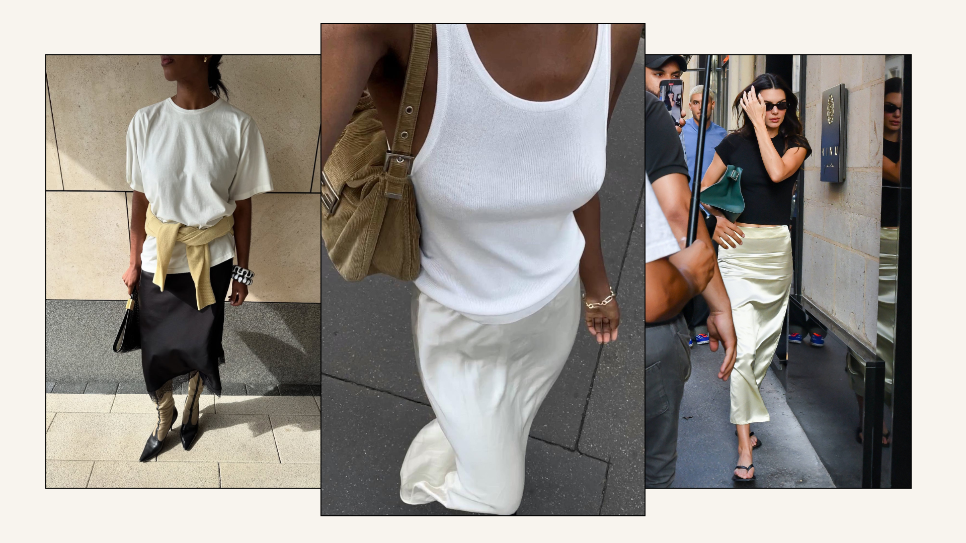 An image of stylish slip skirt outfits.