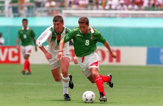 Mexico's Alberto Garcia Aspe gets away from Ireland's Roy Keane in a match at the 1994 World Cup.