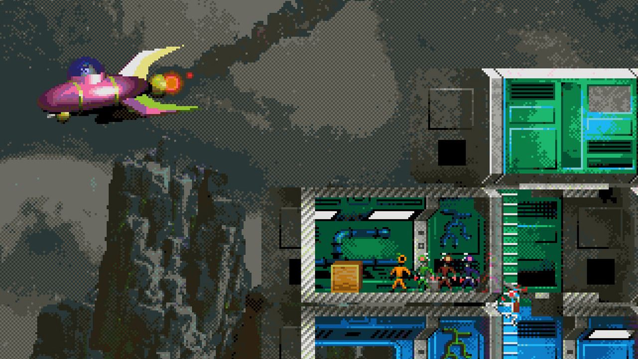 Grey green industrial facility screenshot from Moons of Darsalon