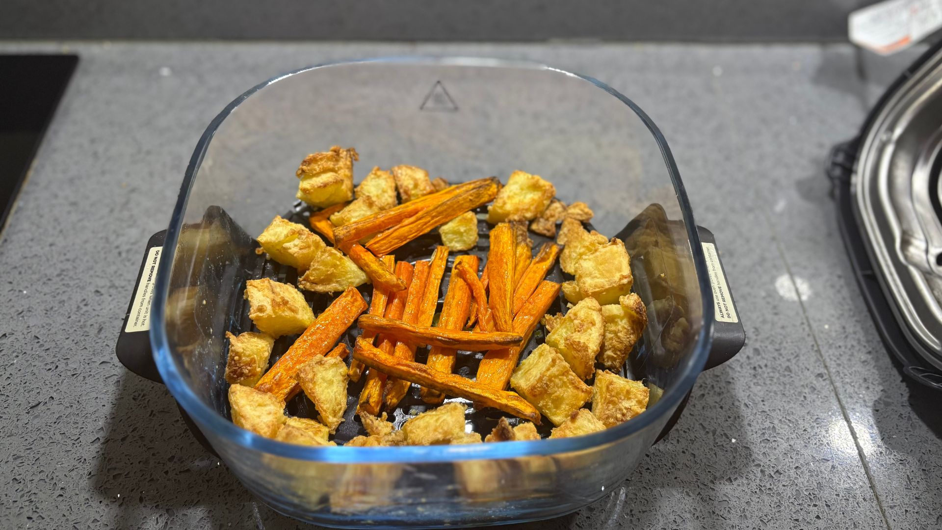 Roasted carrots and potatoes in an air fryer