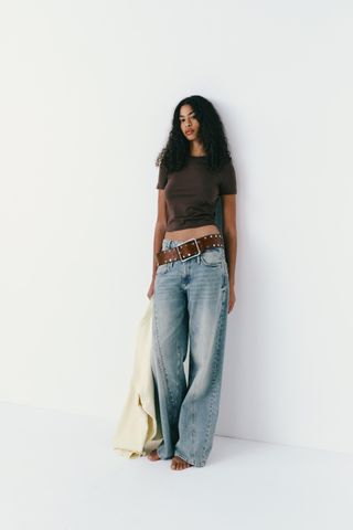 Deconstructed Trf Wide Leg Jeans With a Mid Waist